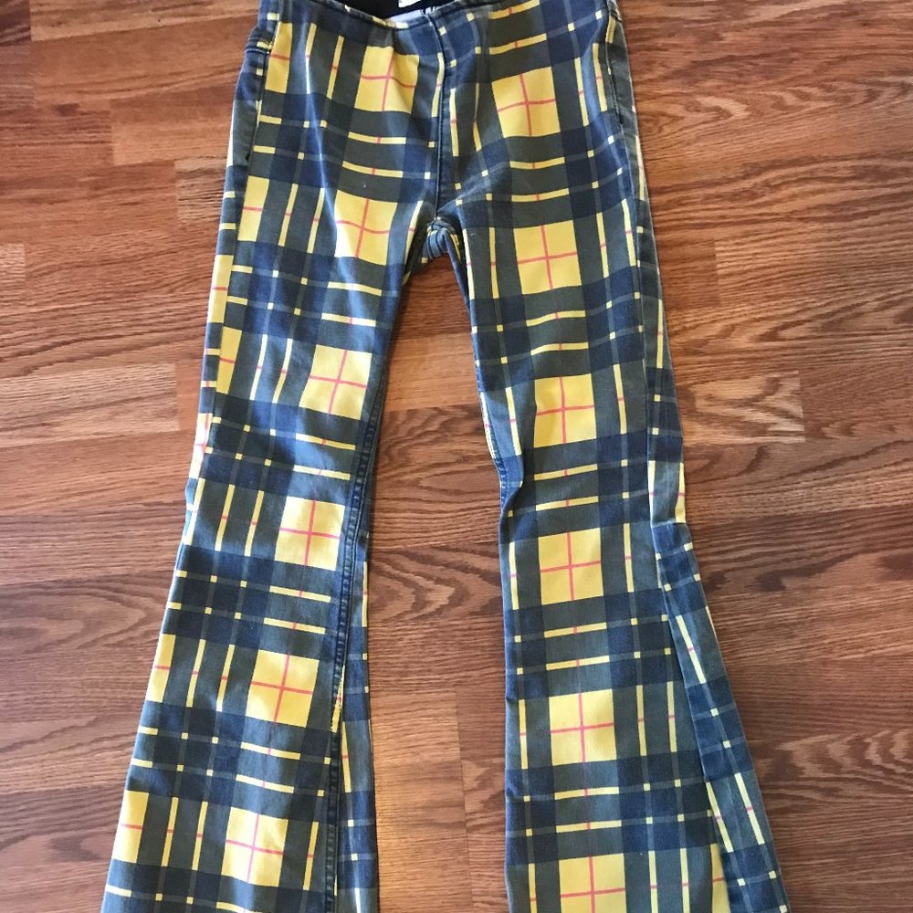 New Free People Y2K black & yellow  flare penny pull on jeans  pants 26